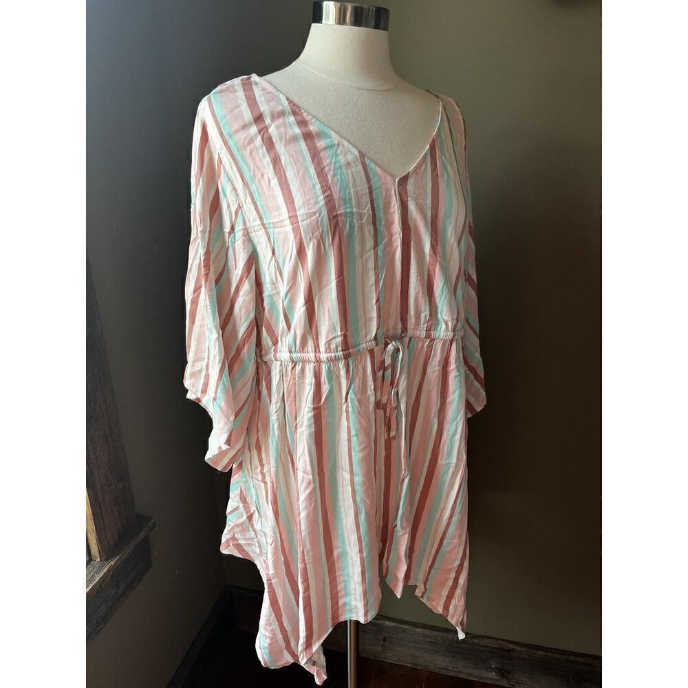 Torrid Top Womens Size 2X Pink Striped Slub Sharkbite Babydoll Flutter Sleeve